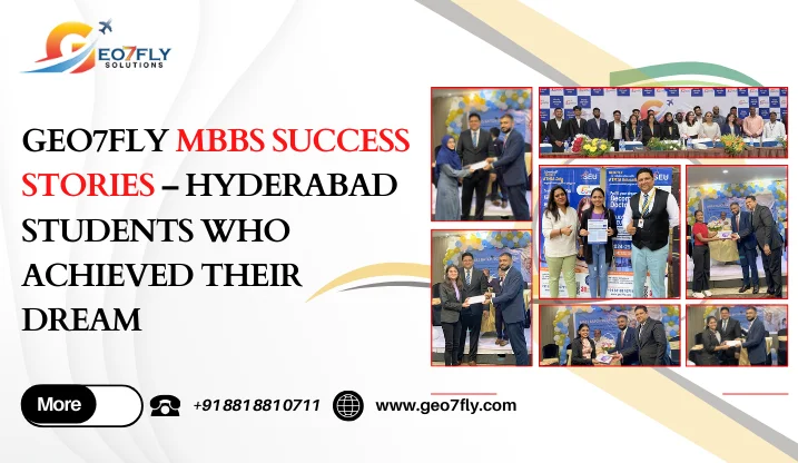 Geo7fly MBBS Success Stories Hyderabad students posing with white coats after securing admission abroad